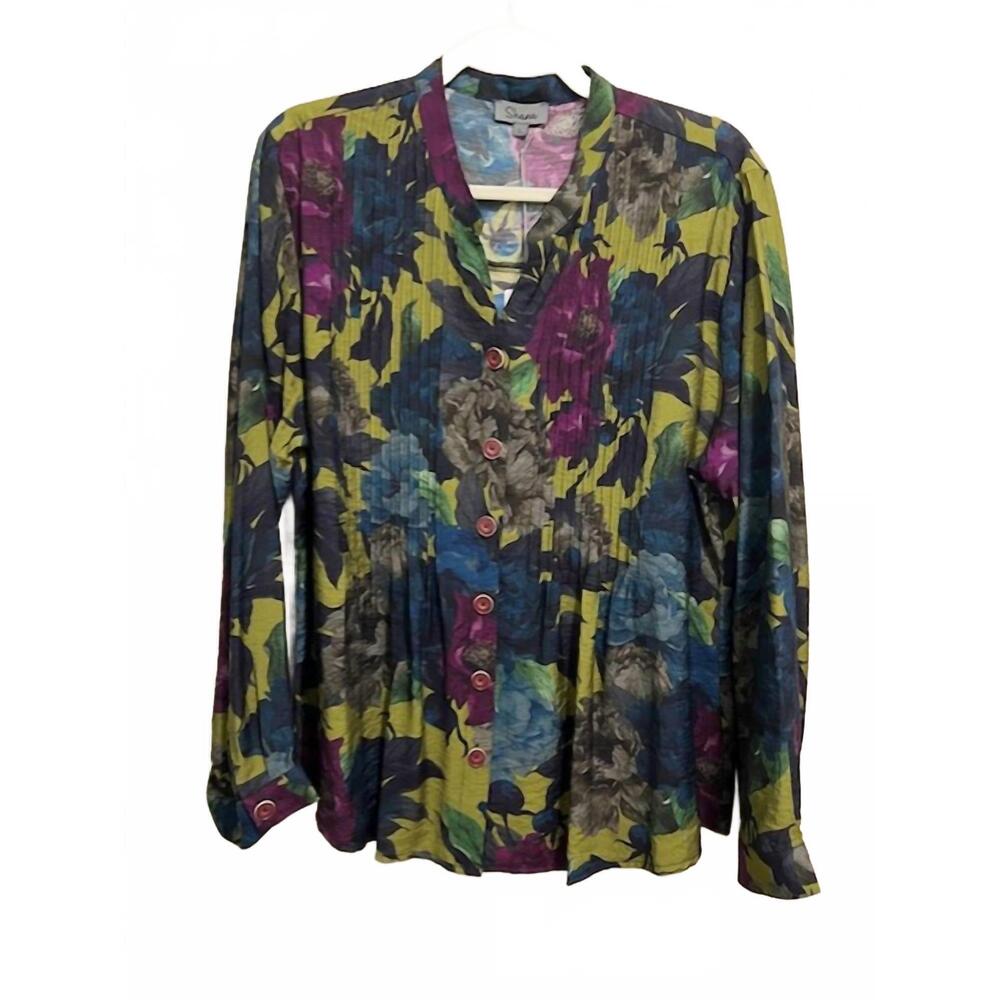 NEW SHANA APPAREL women's jade floral pleated blouse in floral